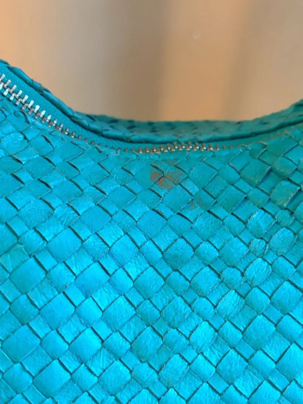 Elliot Lucca Woven Leather Turquoise Green Hobo Bag